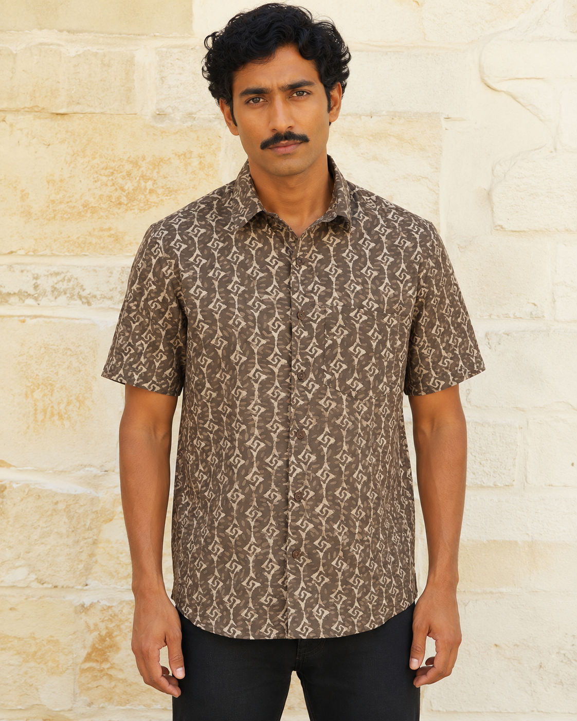 Kasis Diamond Streaks Cotton Mens Half Sleeve Shirts