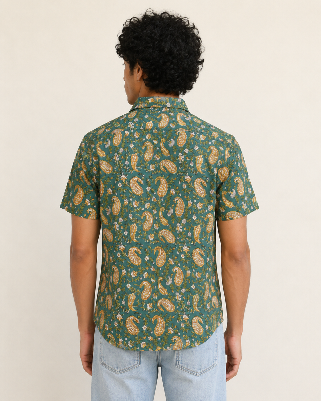 Green Paisley Cotton Mens Half Sleeve Shirts