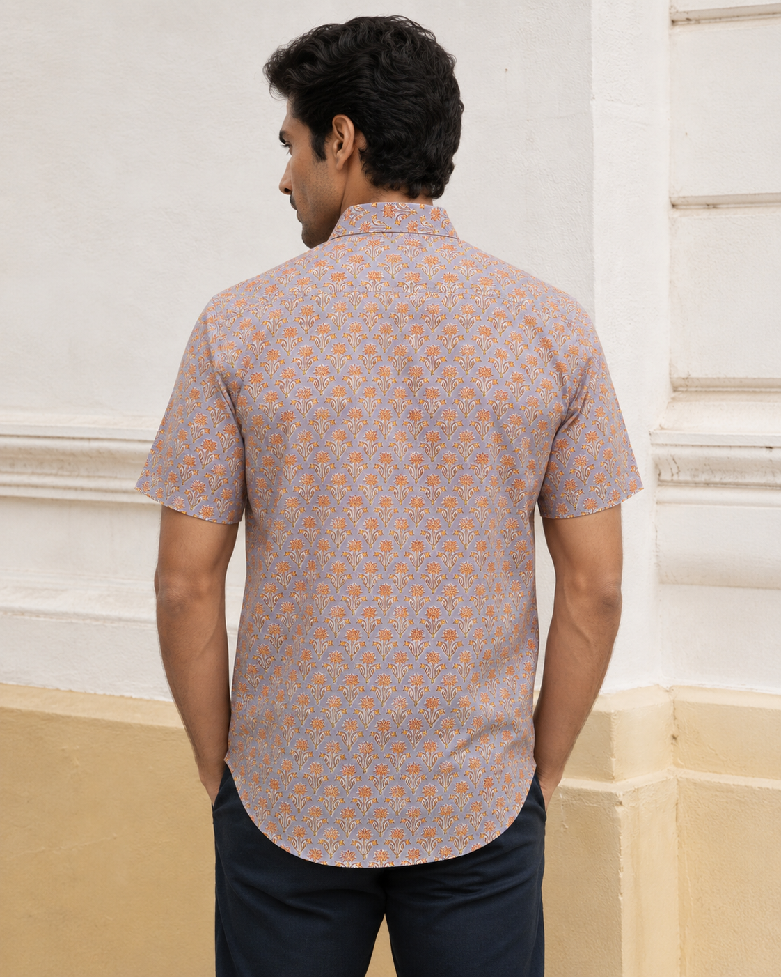English Grey Booti Cotton Mens Half Sleeve Shirts