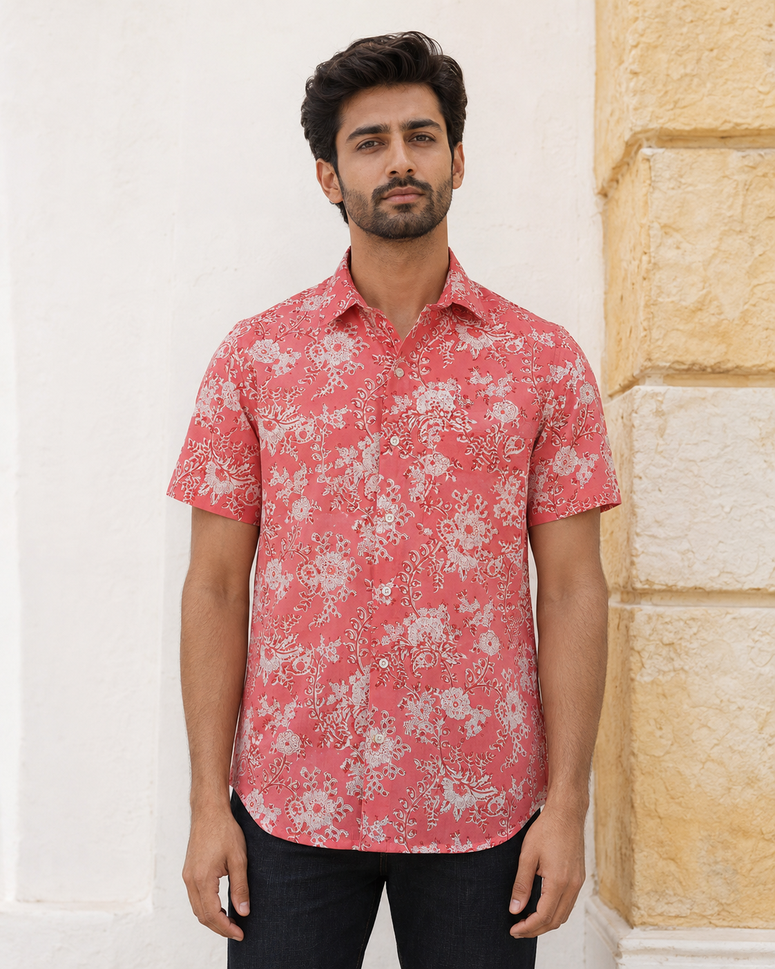 English Rose Cotton Mens Half Sleeve Shirts