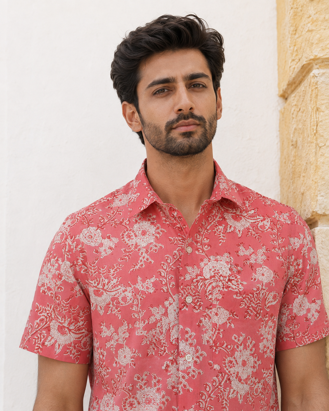 English Rose Cotton Mens Half Sleeve Shirts