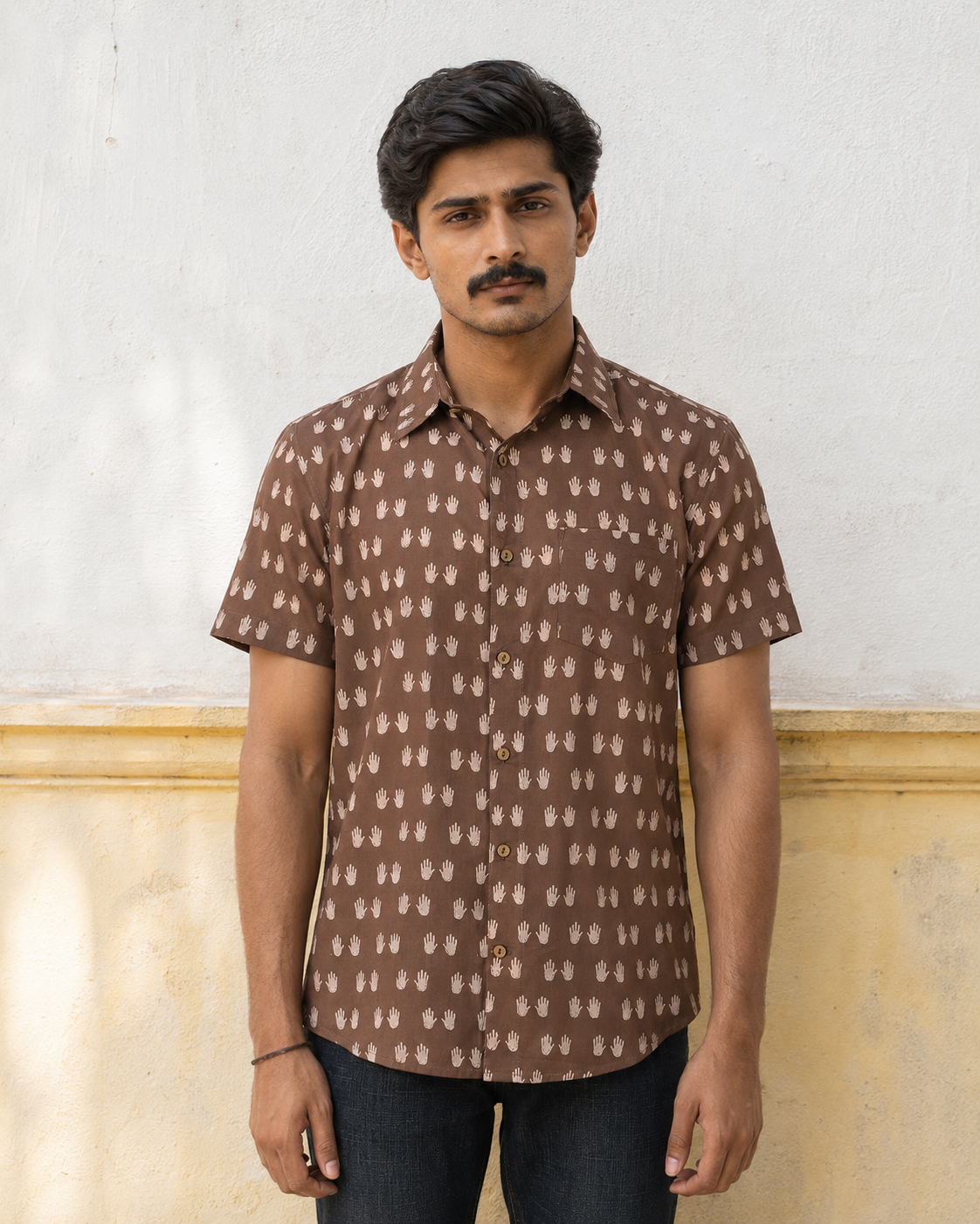 Grey Hands Cotton Mens Half Sleeve Shirts