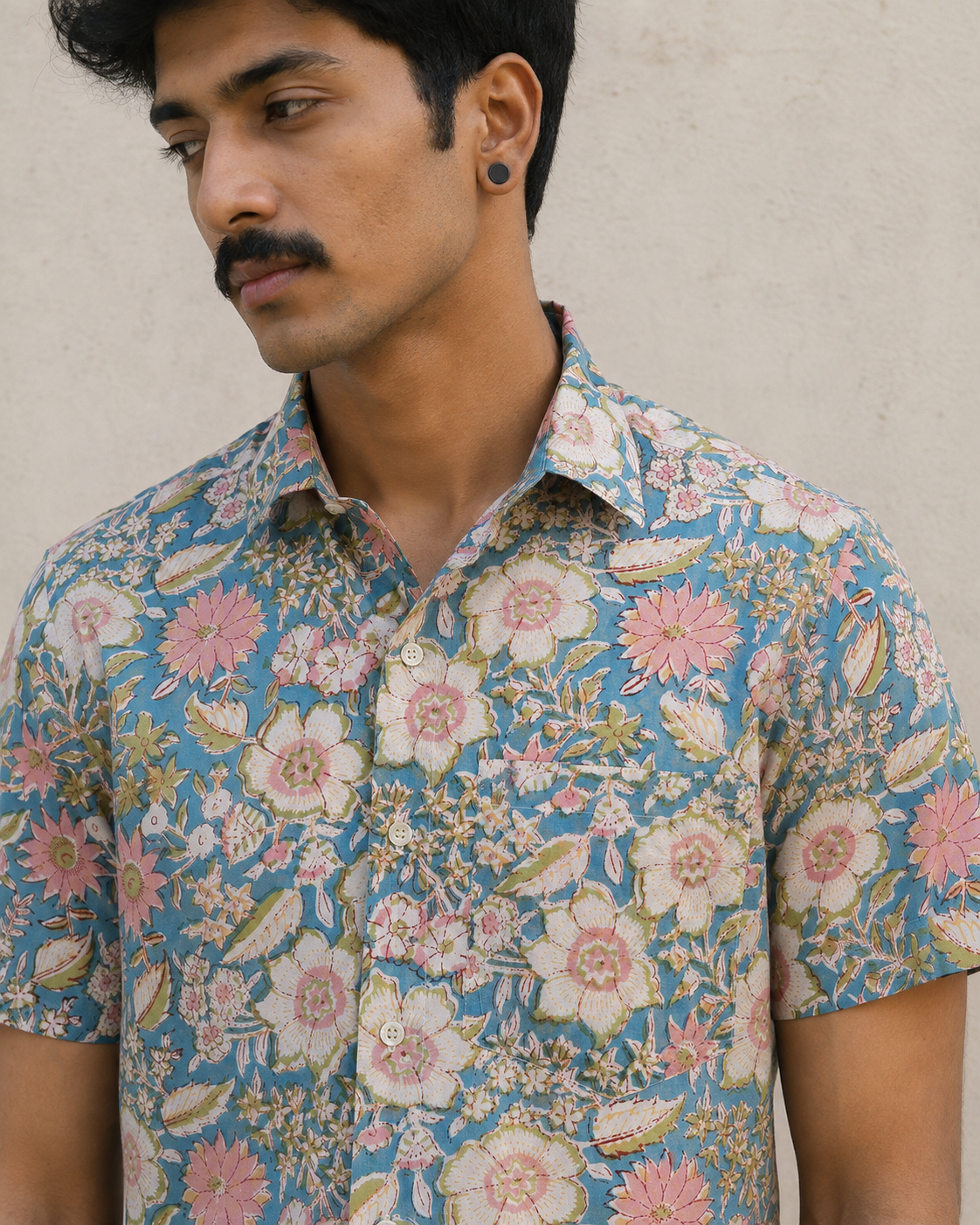 Sky Blue Bagaan Cotton Mens Half Sleeve Shirts