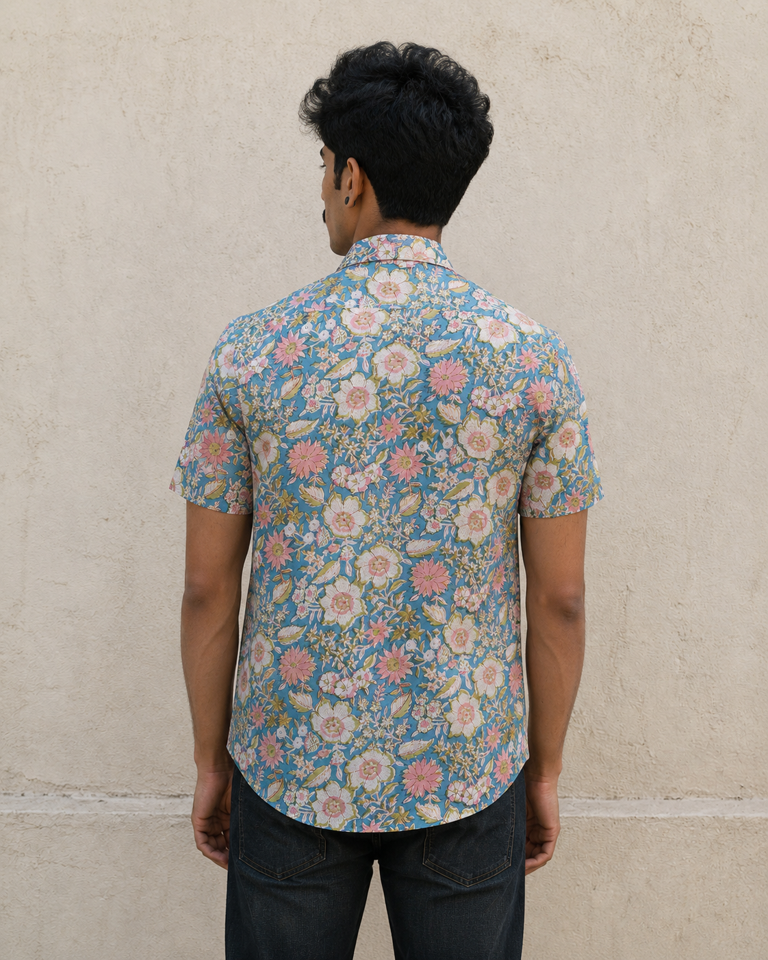 Sky Blue Bagaan Cotton Mens Half Sleeve Shirts