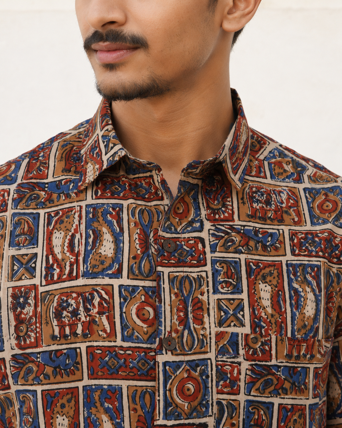 Bagru Kalamkari Cotton Mens Half Sleeve Shirts