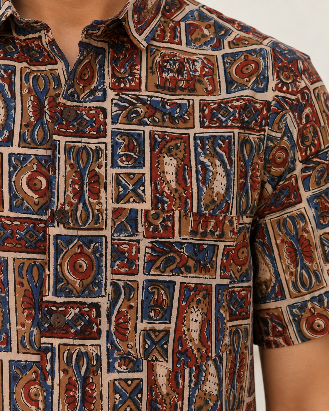 Bagru Kalamkari Cotton Mens Half Sleeve Shirts