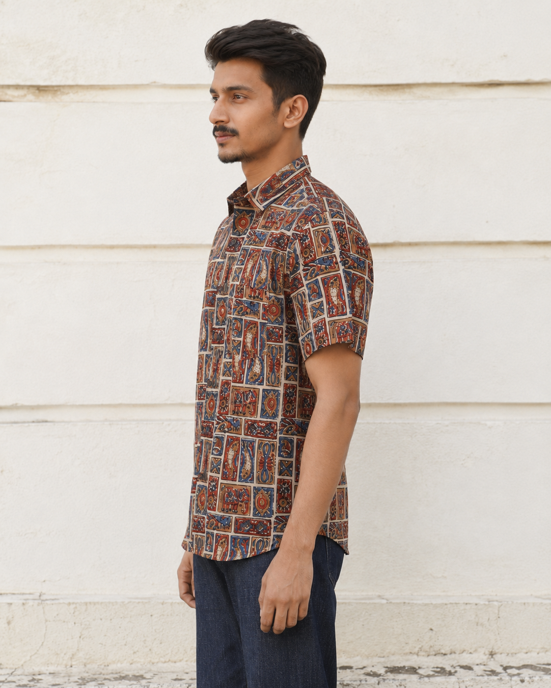 Bagru Kalamkari Cotton Mens Half Sleeve Shirts