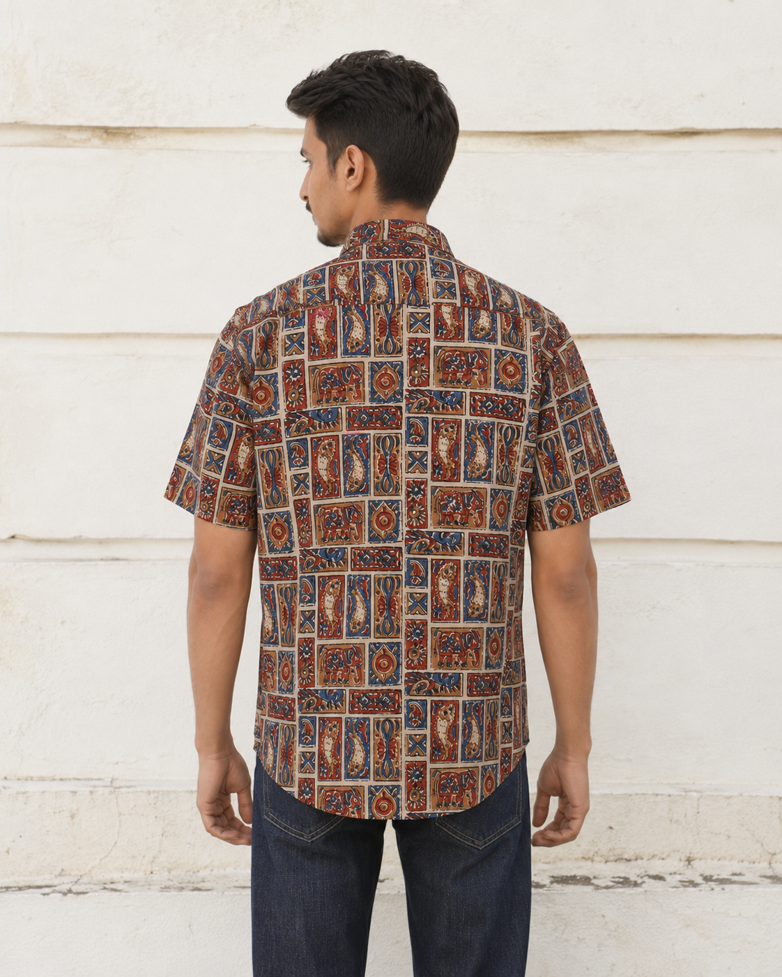 Bagru Kalamkari Cotton Mens Half Sleeve Shirts