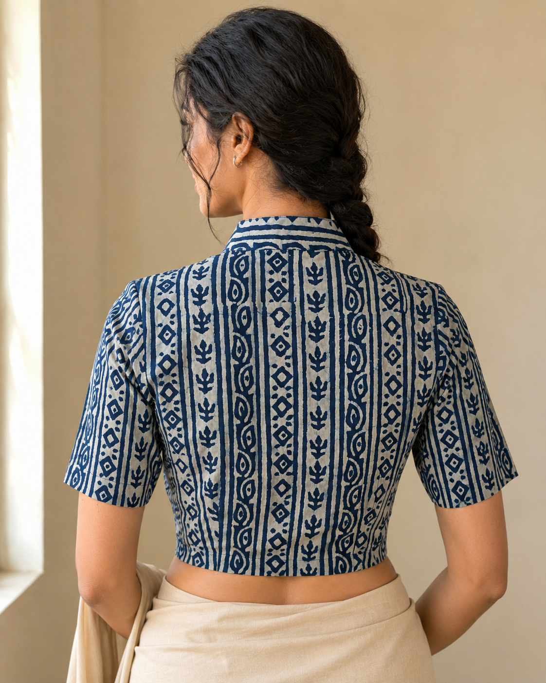 Indigo Daboo Antique Prints Hand Block Printed Cotton Blouse
