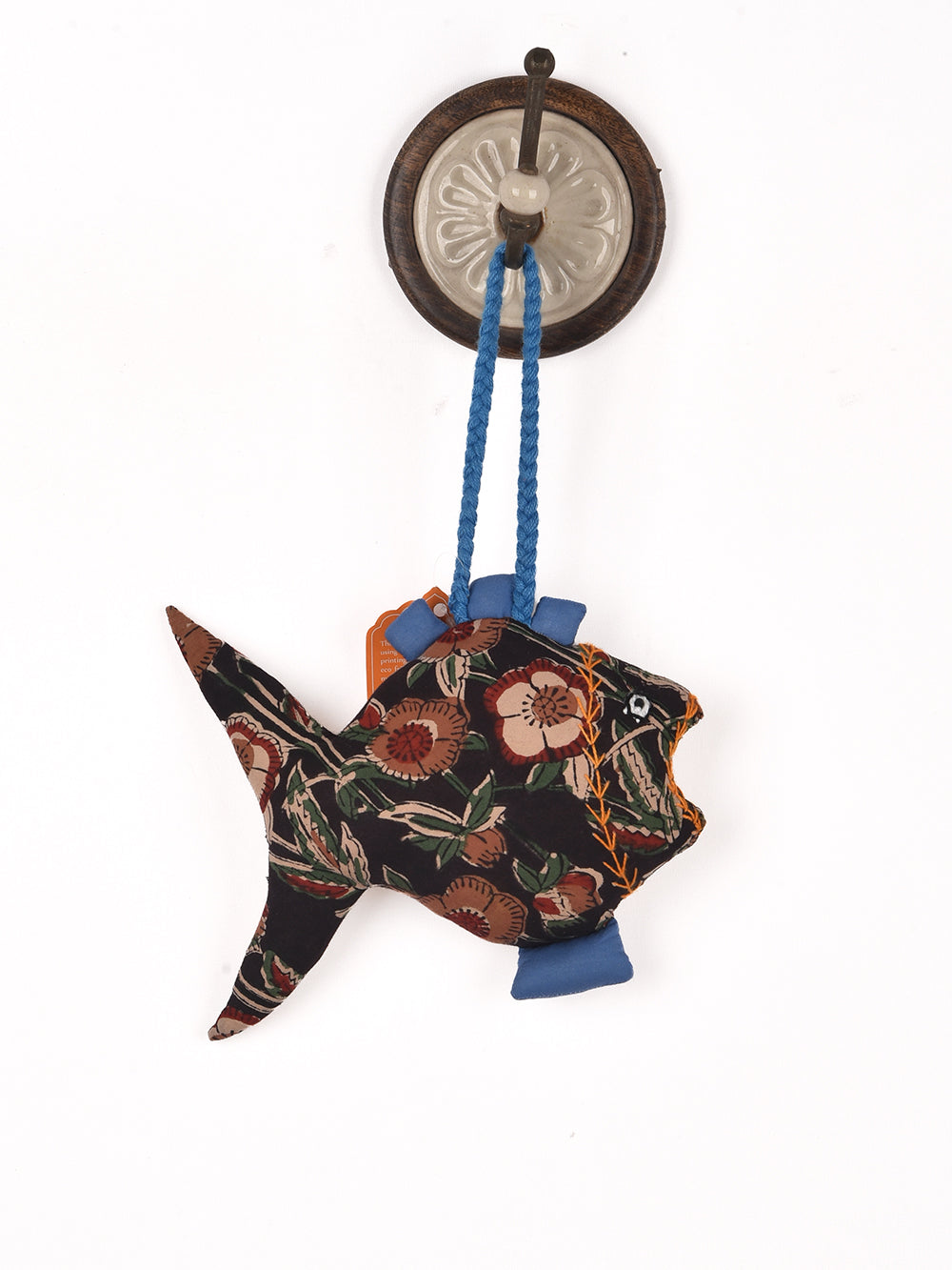 Fish Kalamkari Black Hand Block Printed Fabric Soft Toy