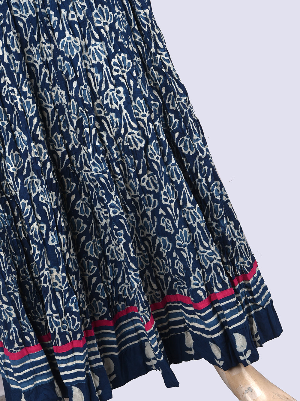 Daboo Indigo Floral Hand Block Printed Crinkled Cotton 28 Kali Kalidaar Skirt