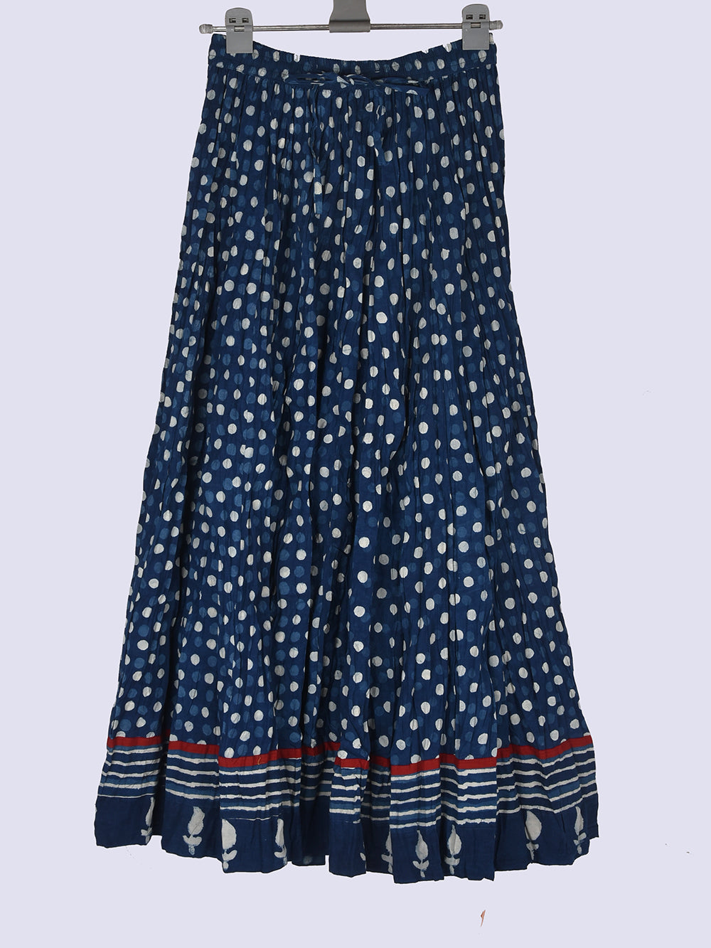 Daboo Indigo Polka Dots Hand Block Printed Crinkled Cotton 28 Kali Kalidaar Skirt