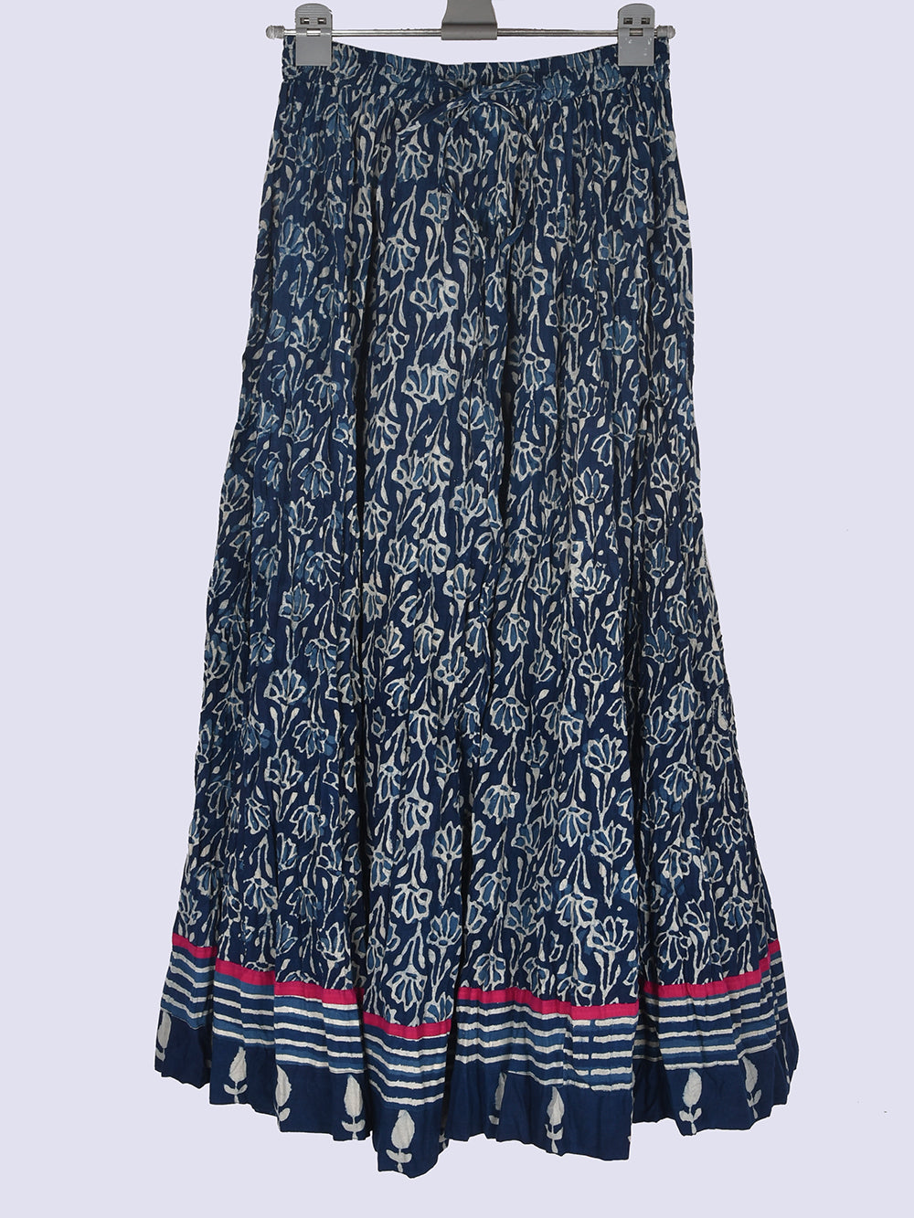 Daboo Indigo Floral Hand Block Printed Crinkled Cotton 28 Kali Kalidaar Skirt