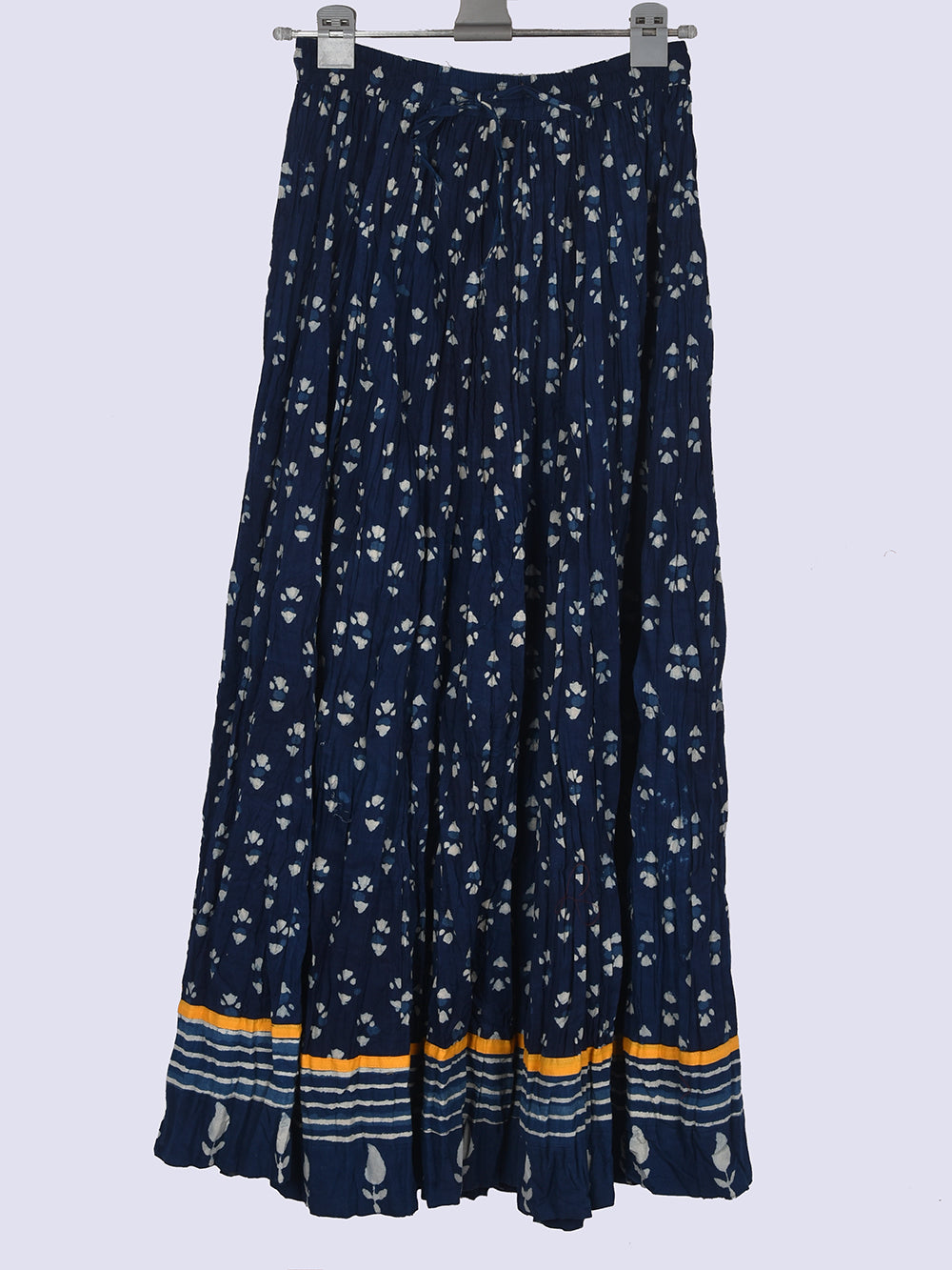 Daboo Indigo Abstract Hand Block Printed Crinkled Cotton 28 Kali Kalidaar Skirt