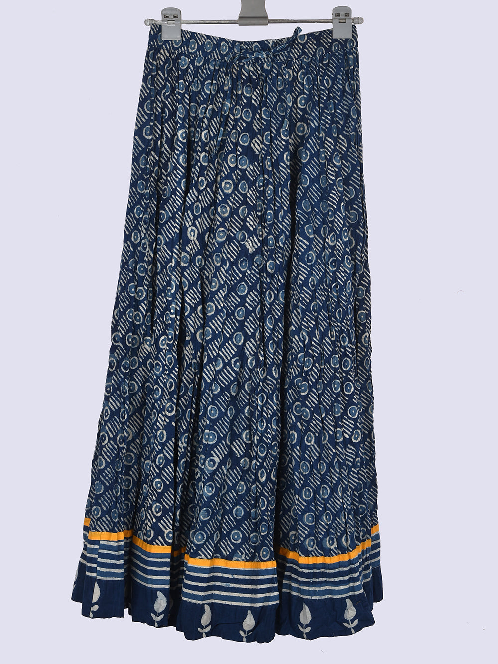 Daboo Indigo Tilak Hand Block Printed Crinkled Cotton 28 Kali Kalidaar Skirt