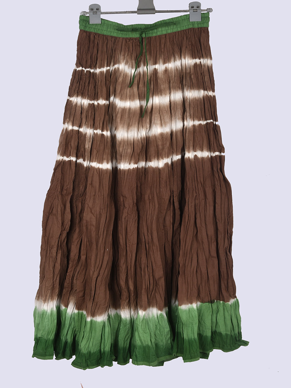 Circular Green- Grey Tie & Dye Crinkled Cotton 28 Kali Kalidaar Skirt