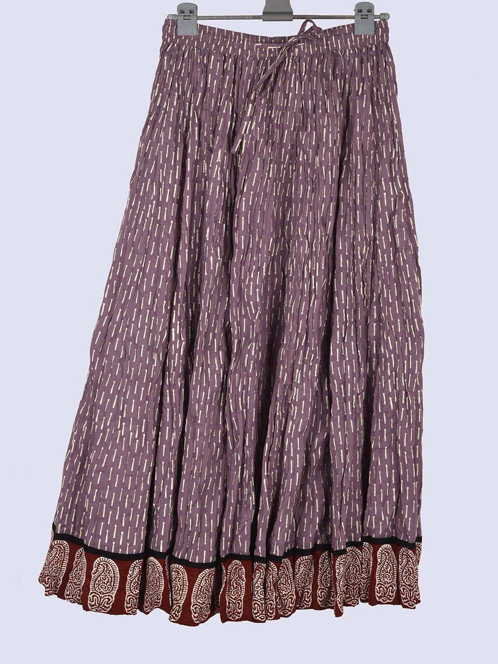 Dusty Lavender Hand Block Printed Crinkled Cotton 28 Kali Kalidaar Skirt