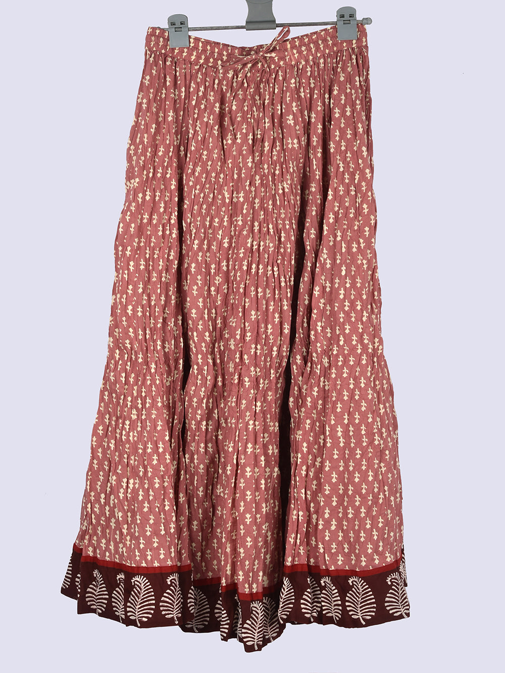 Dusty Pink Hand Block Printed Crinkled Cotton 28 Kali Kalidaar Skirt