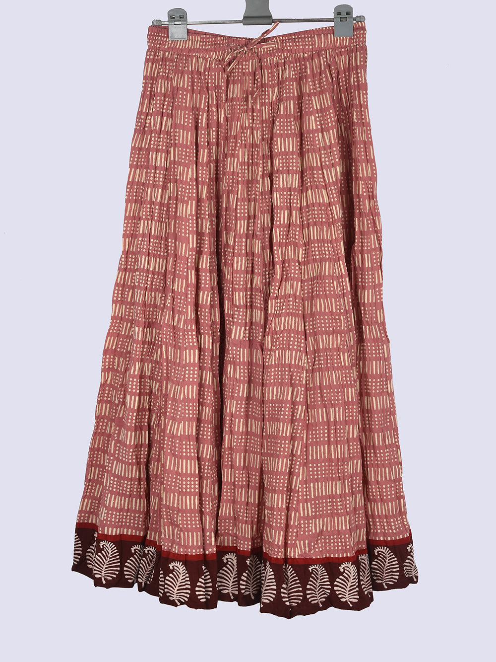 Dusty Pink Hand Block Printed Crinkled Cotton 28 Kali Kalidaar Skirt