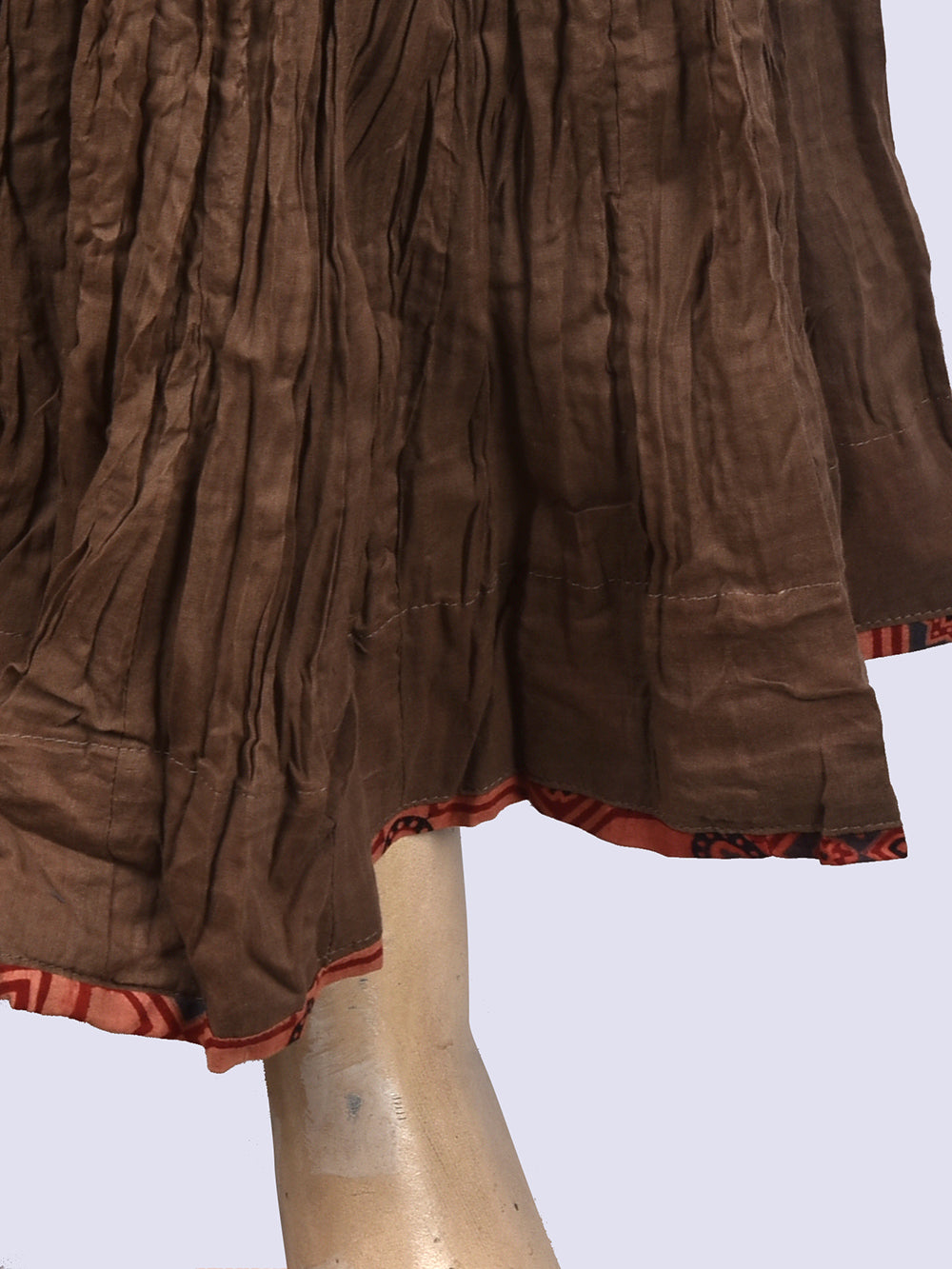 Brownish Grey Plain Dyed Crinkled Cotton Mul mul 100 Kali Kalidaar Skirt