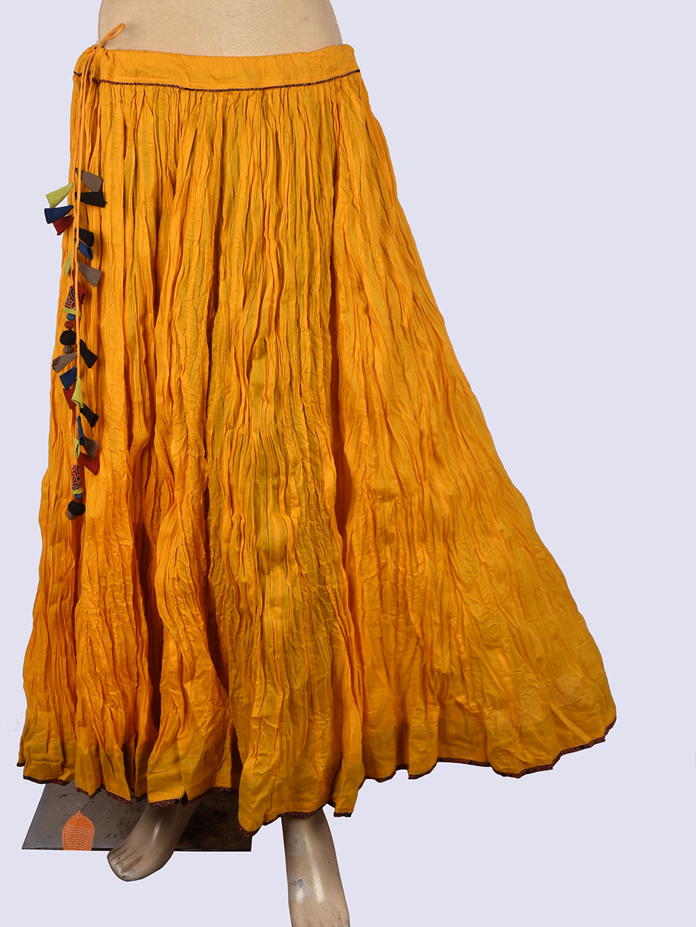 Yellow Plain Dyed Crinkled Cotton Mul mul 100 Kali Kalidaar Skirt