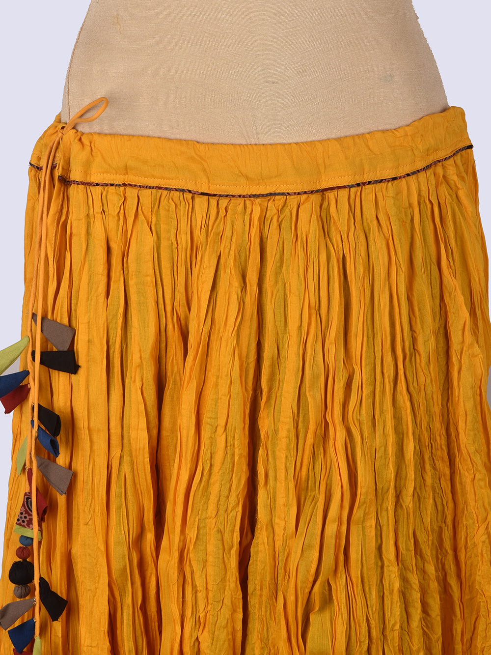 Yellow Plain Dyed Crinkled Cotton Mul mul 100 Kali Kalidaar Skirt