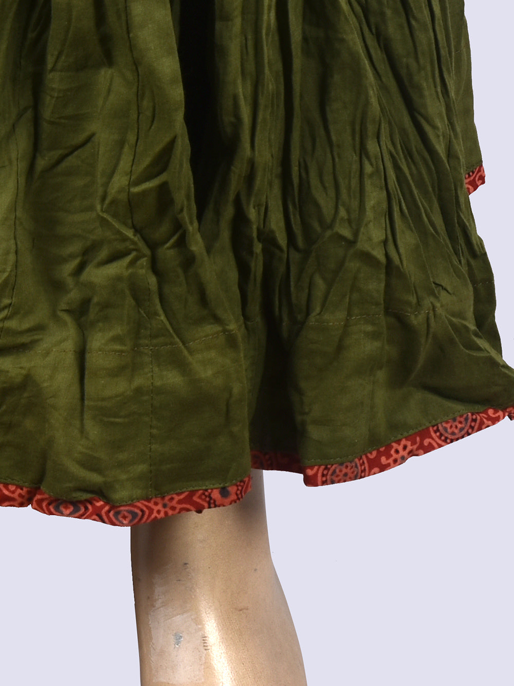 Mehendi Green Plain Dyed Crinkled Cotton Mul mul 100 Kali Kalidaar Skirt