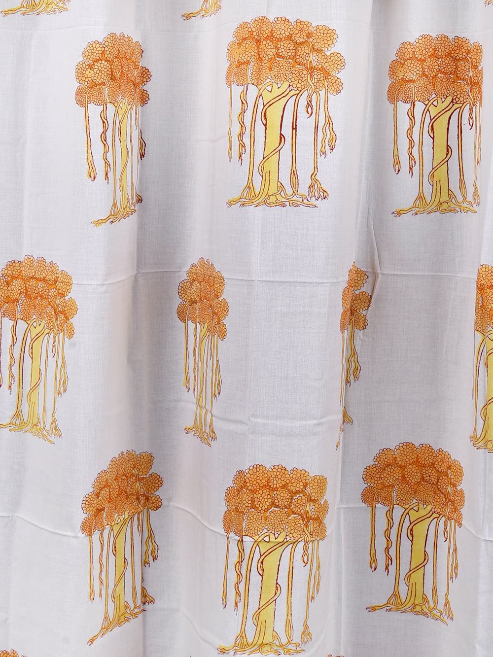 Hand Block Printed Yellow Kalpavriksh Cotton Curtain Set