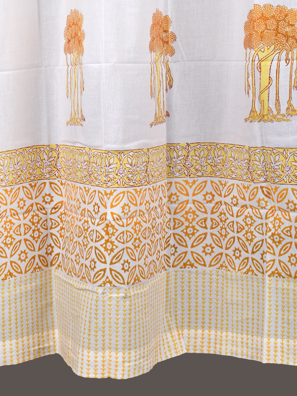 Hand Block Printed Yellow Kalpavriksh Cotton Curtain Set