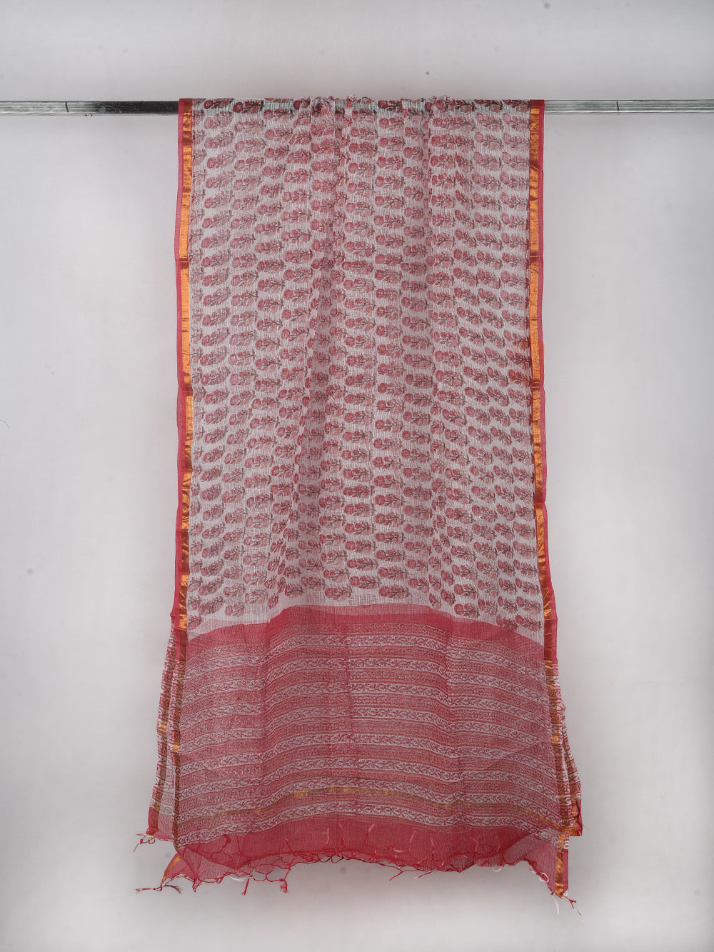 Jaipuri Pink Booti Hand Block Printed Pattern Kota Doria Dupatta