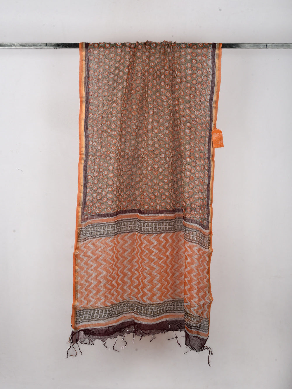 Grey Circular Hand Block Printed Pattern Kota Doria Dupatta