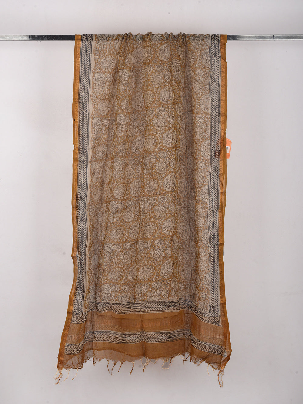 Bagru Yellow Floral Jaal Hand Block Printed Pattern Kota Doria Dupatta