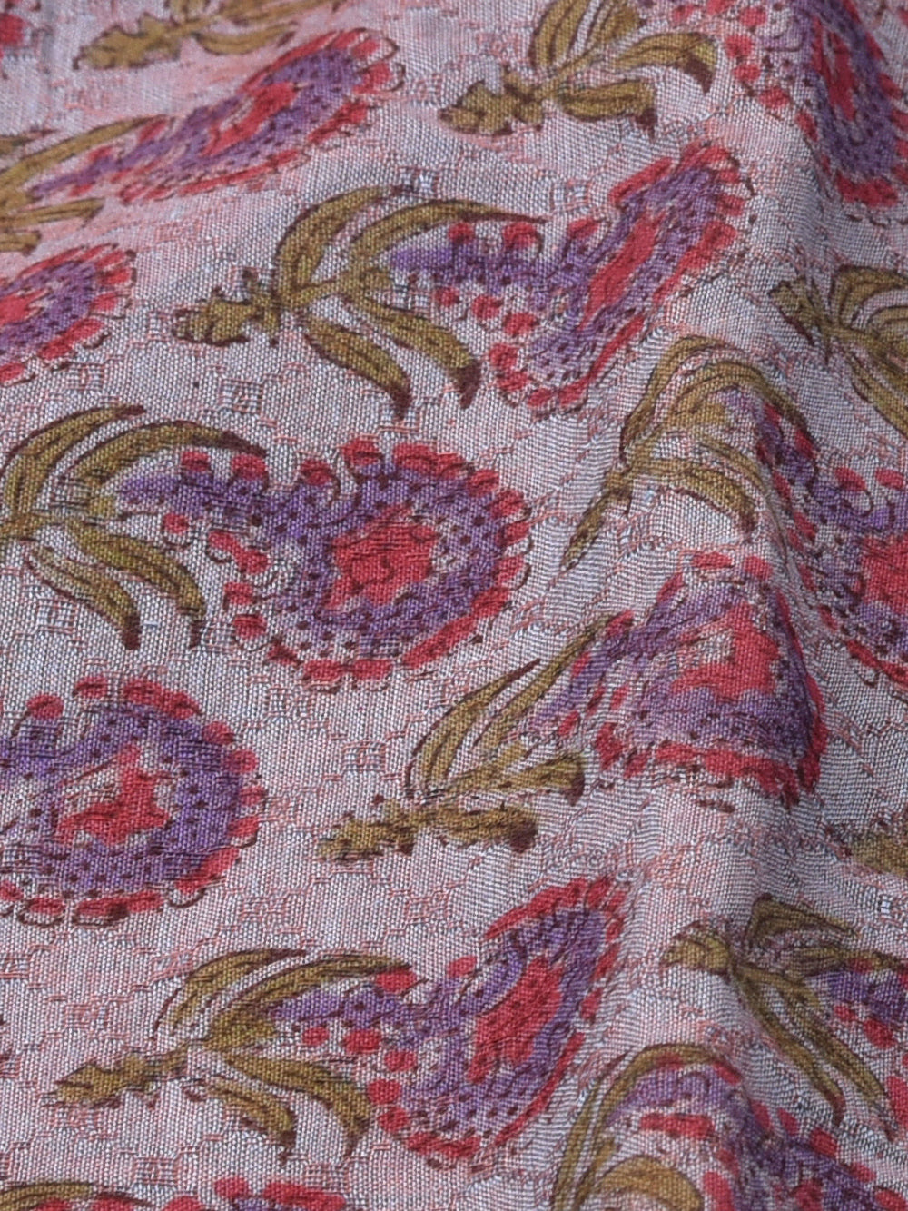 Greyish Lavendar Mini Paisley Cotton Dobby Mangalgiri Sanganeri Hand Block Printed Fabric