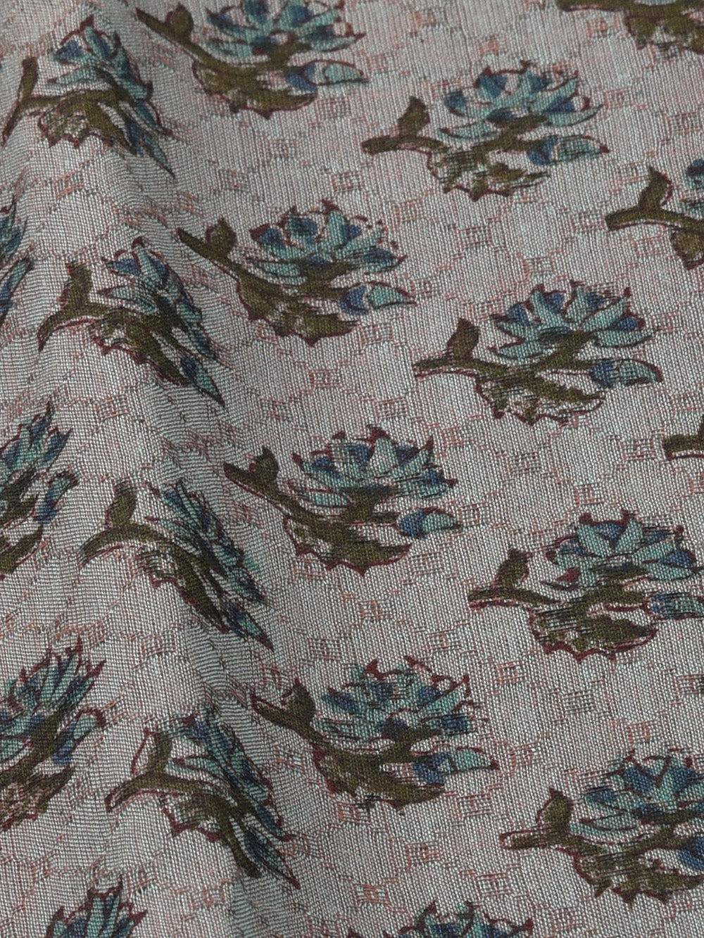 Steel Blue Booti Cotton Dobby Mangalgiri Sanganeri Hand Block Printed Fabric