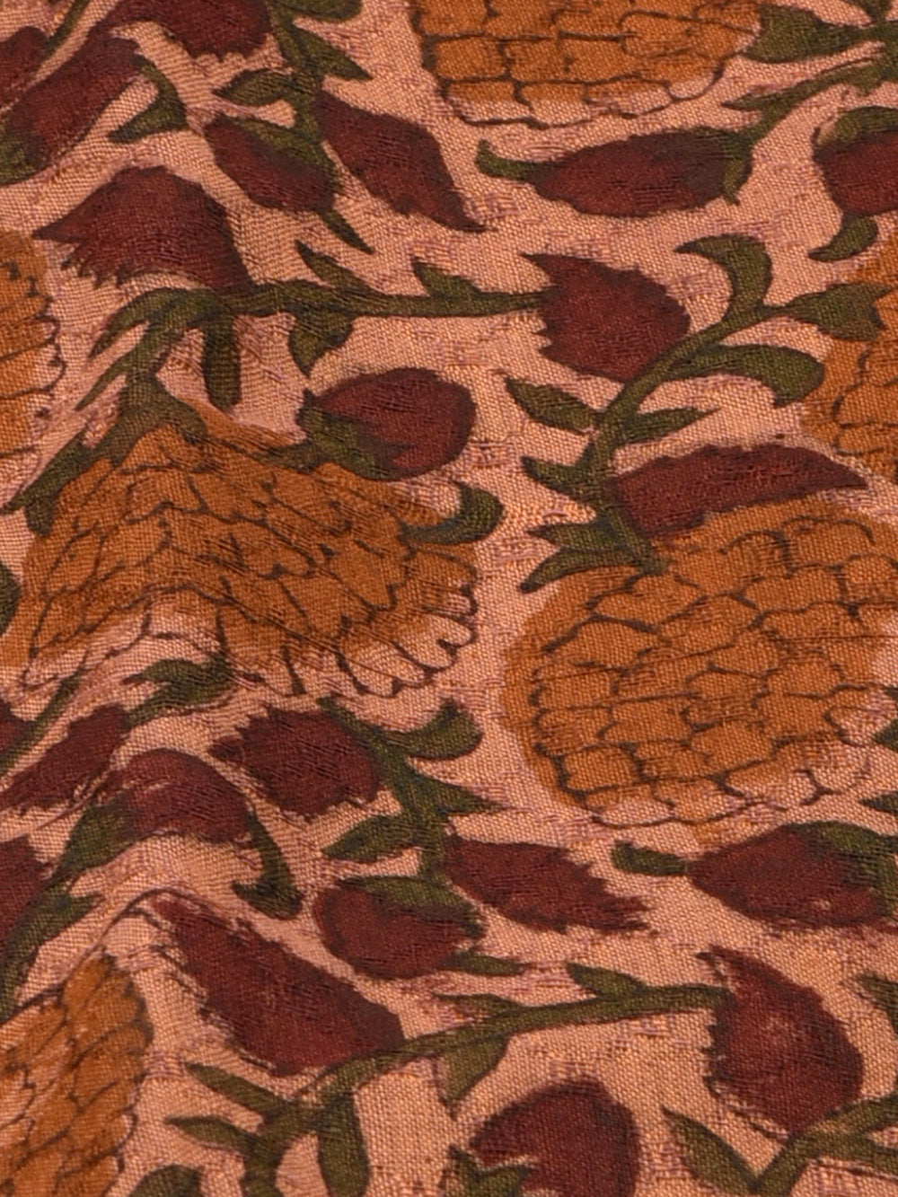 Rust Brown Marigold Cotton Dobby Mangalgiri Sanganeri Hand Block Printed Fabric