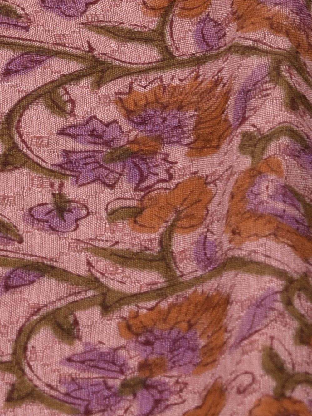 Mauve Floral Vine Cotton Dobby Mangalgiri Sanganeri Hand Block Printed Fabric