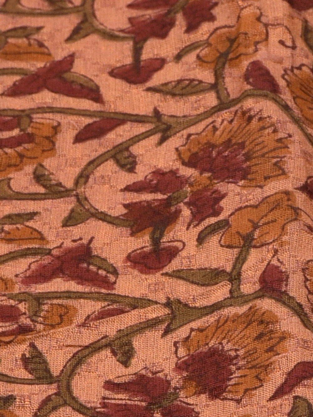Rust Brown Floral Vine Cotton Dobby Mangalgiri Sanganeri Hand Block Printed Fabric