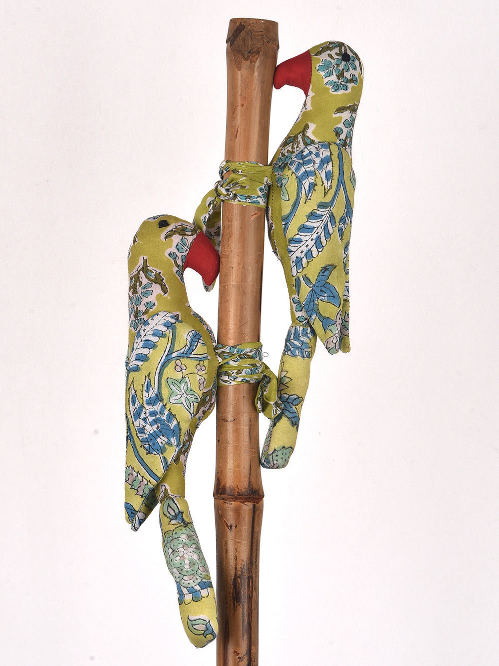 Green Parrot Hand Block Printed Fabric Soft Toy