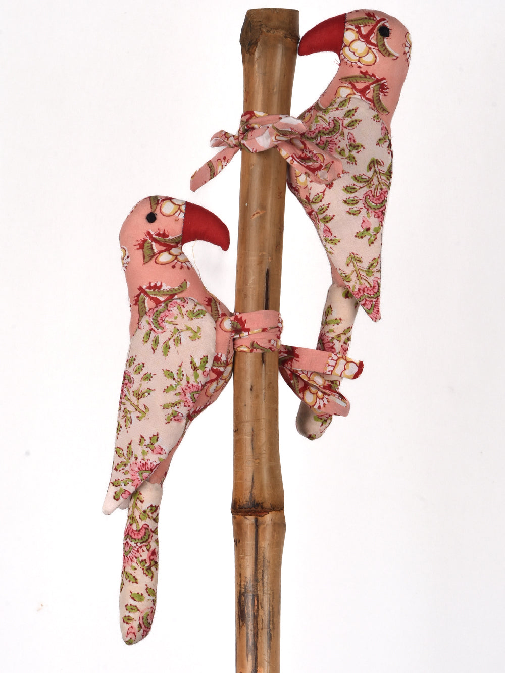 Light Pink Parrot Hand Block Printed Fabric Soft Toy