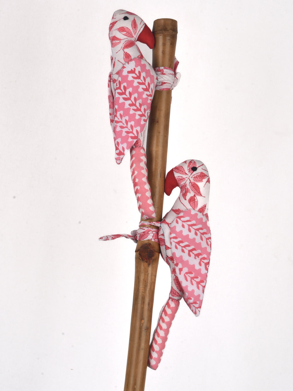 Pink Parrot Hand Block Printed Fabric Soft Toy