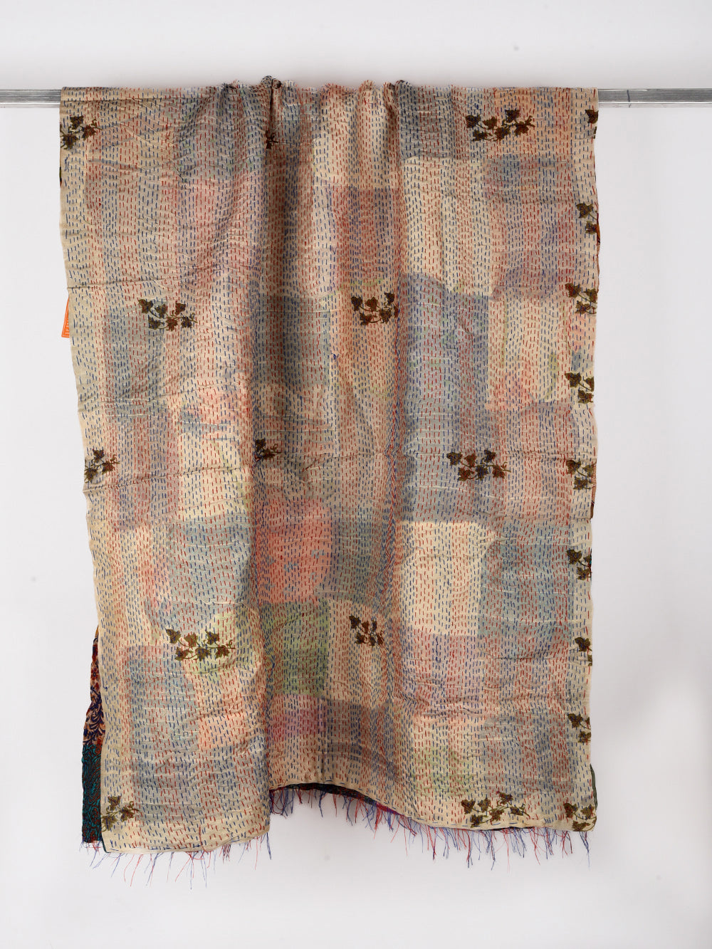 Natural Boota Pre-Loved Silk Sarees Kantha Patchwork Stole