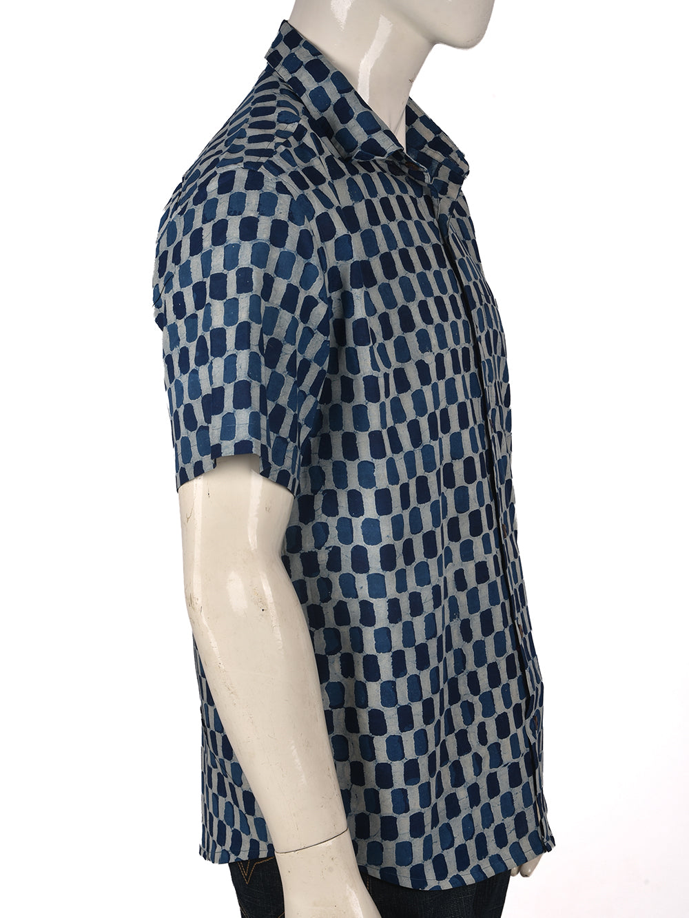 Indigo Checks Cotton Mens Half Sleeve Shirts