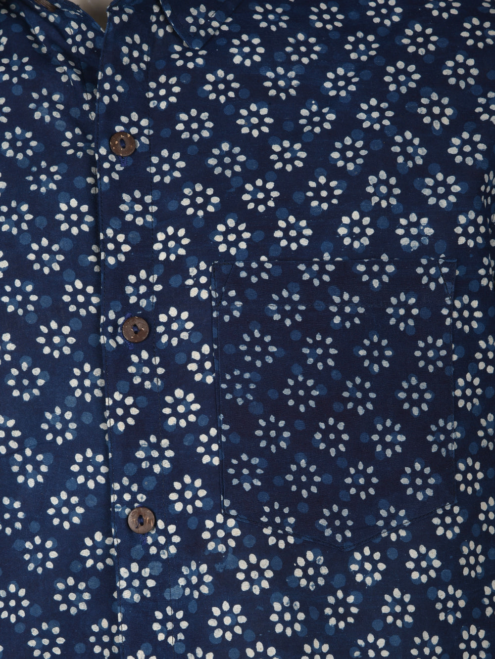 Indigo Flower Cotton Mens Half Sleeve Shirts