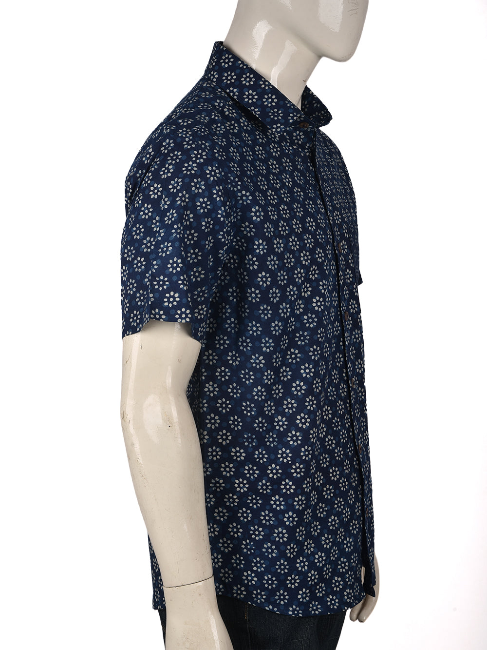 Indigo Flower Cotton Mens Half Sleeve Shirts