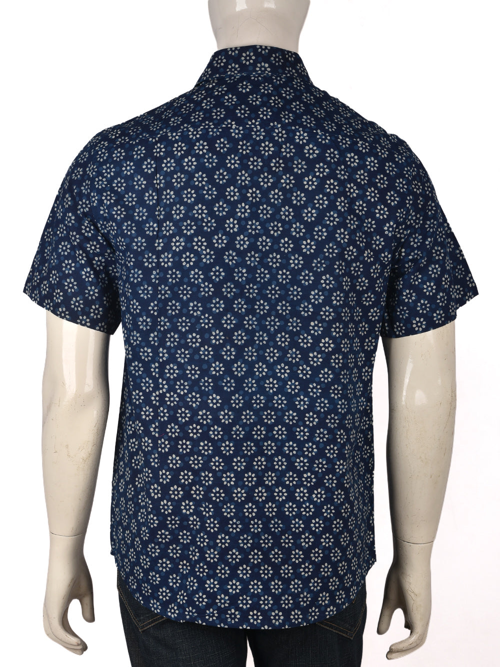 Indigo Flower Cotton Mens Half Sleeve Shirts