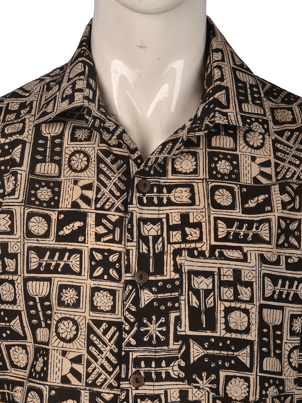 Bagru Black Lotus Cotton Mens Half Sleeve Shirts