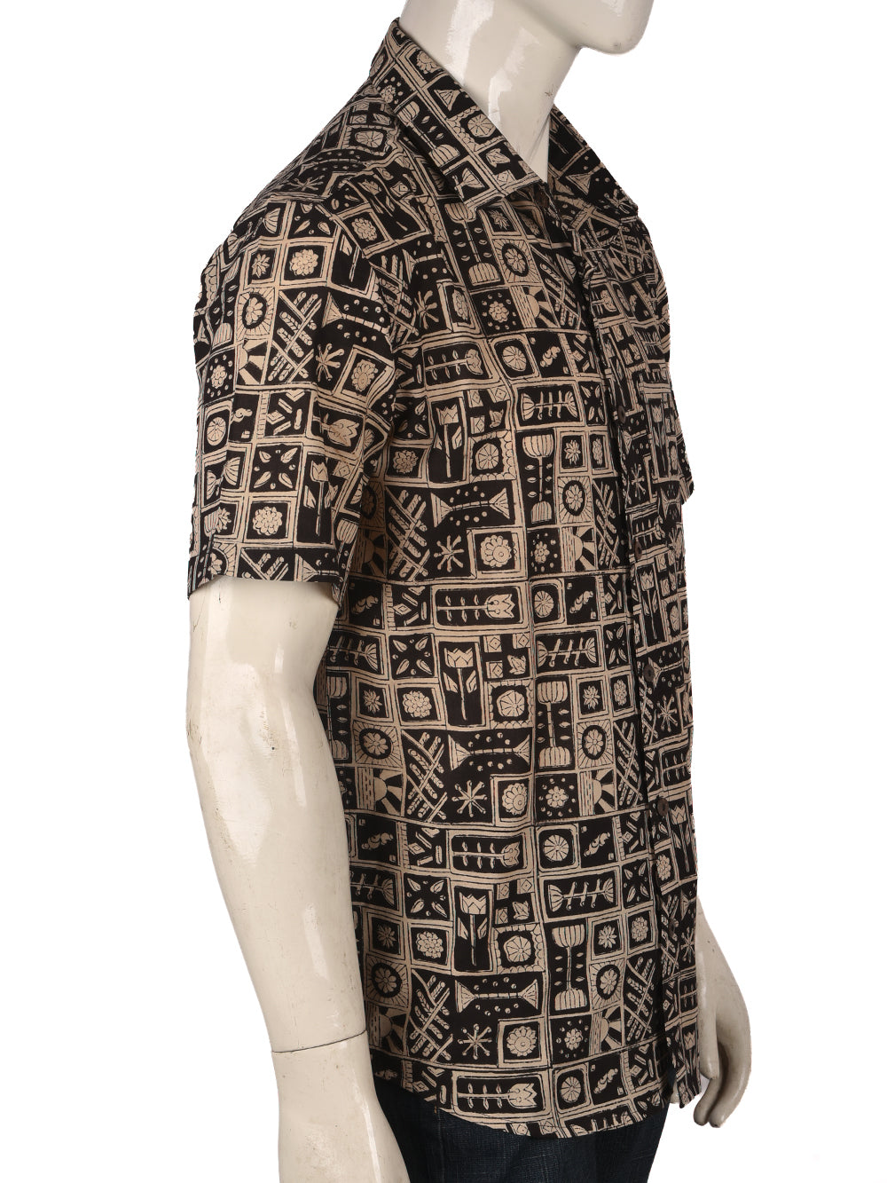 Bagru Black Lotus Cotton Mens Half Sleeve Shirts