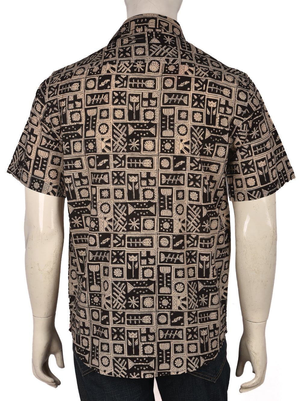 Bagru Black Lotus Cotton Mens Half Sleeve Shirts
