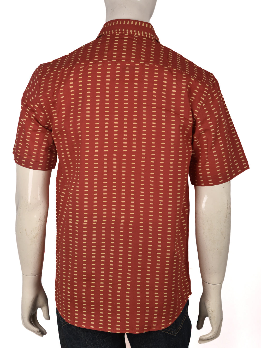 Red Dashes Cotton Mens Half Sleeve Shirts