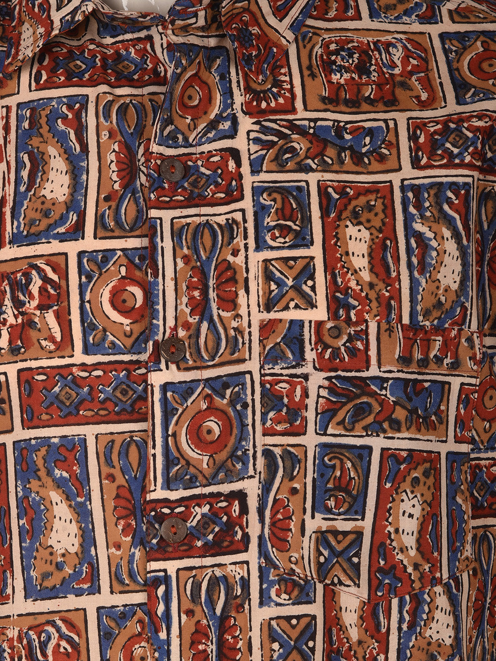 Bagru Kalamkari Cotton Mens Half Sleeve Shirts